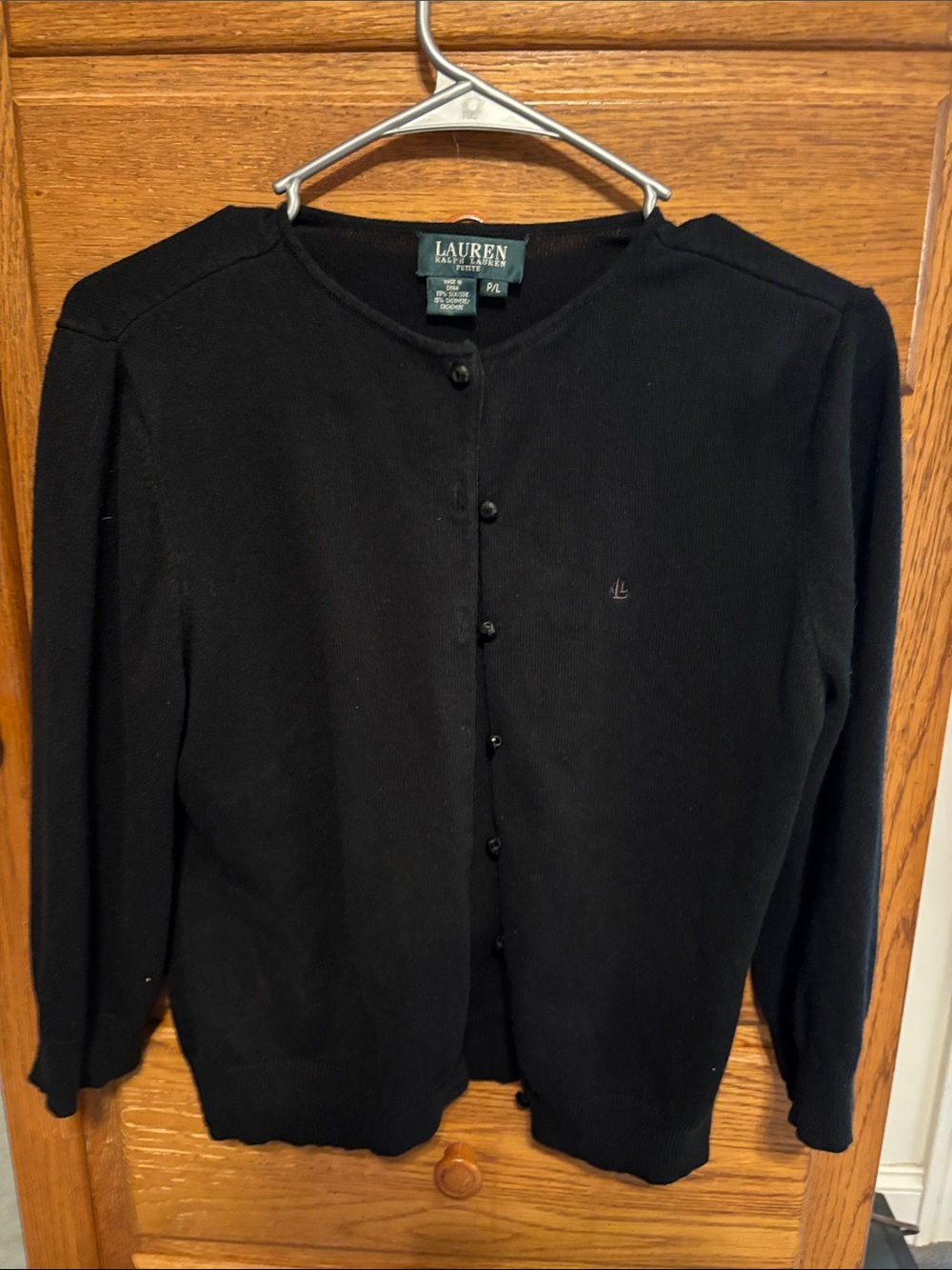 Lauren Ralph Lauren Black Button-Front Cardigan Sweater silk and cashmere blend